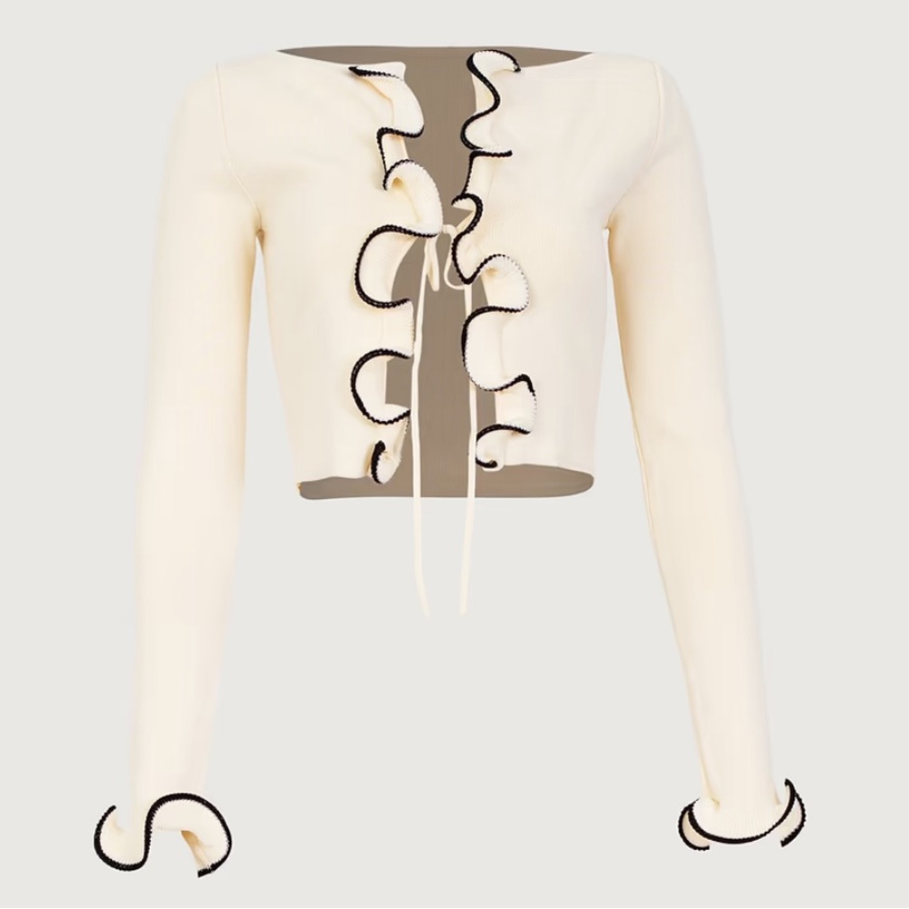 NEW Same Ruffle Hem Top Cream/Black
